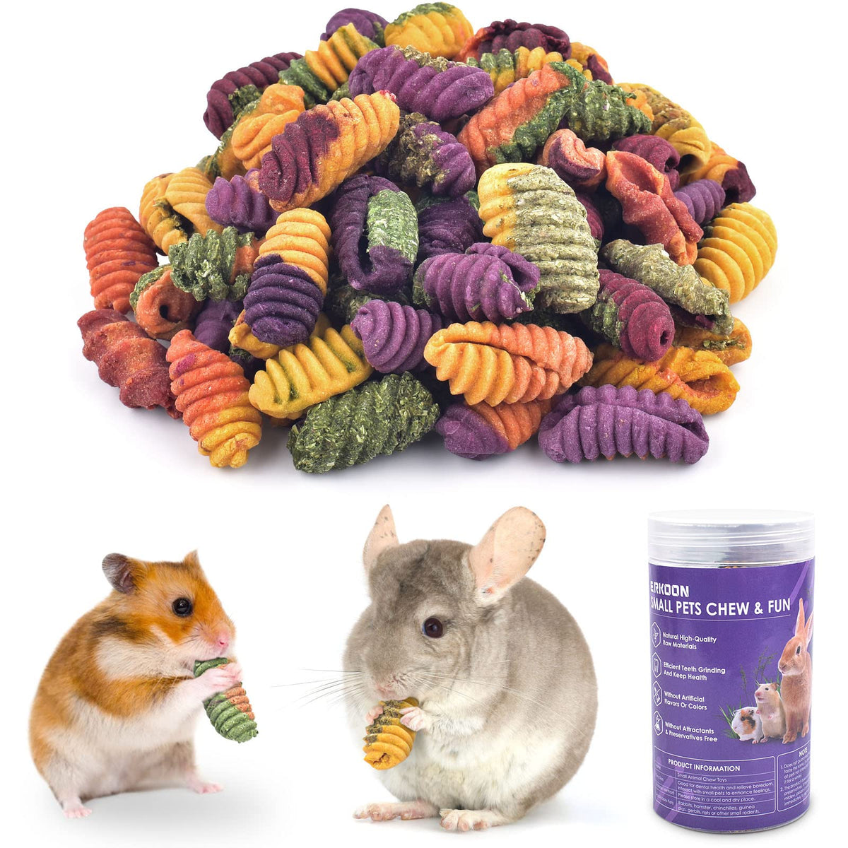 ERKOON Delicias Chinchilla masticables para mantener dientes sanos y entretenimiento diario.