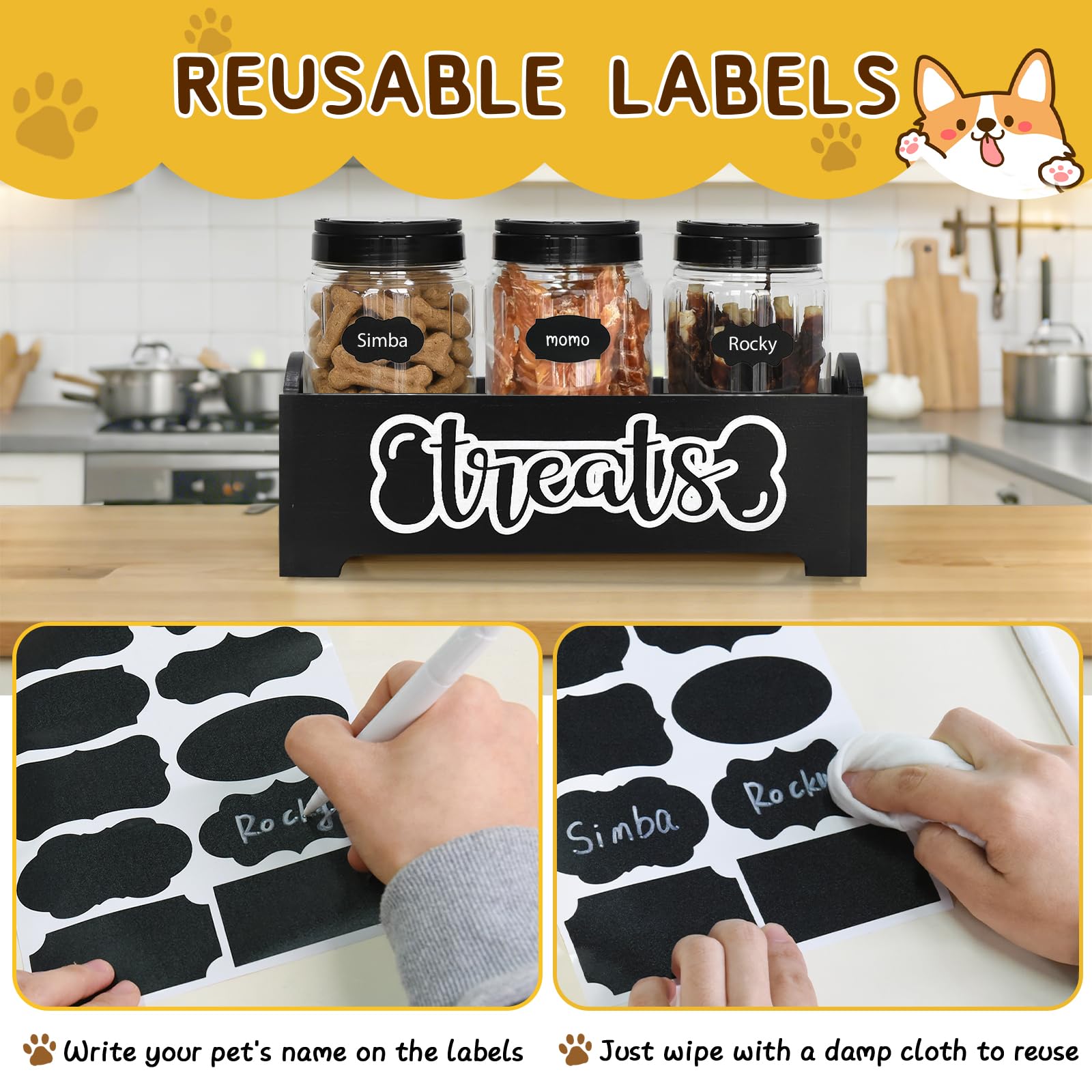 Esbainia: contenedor de alimentos para mascotas en madera con cucharas incluidas.
