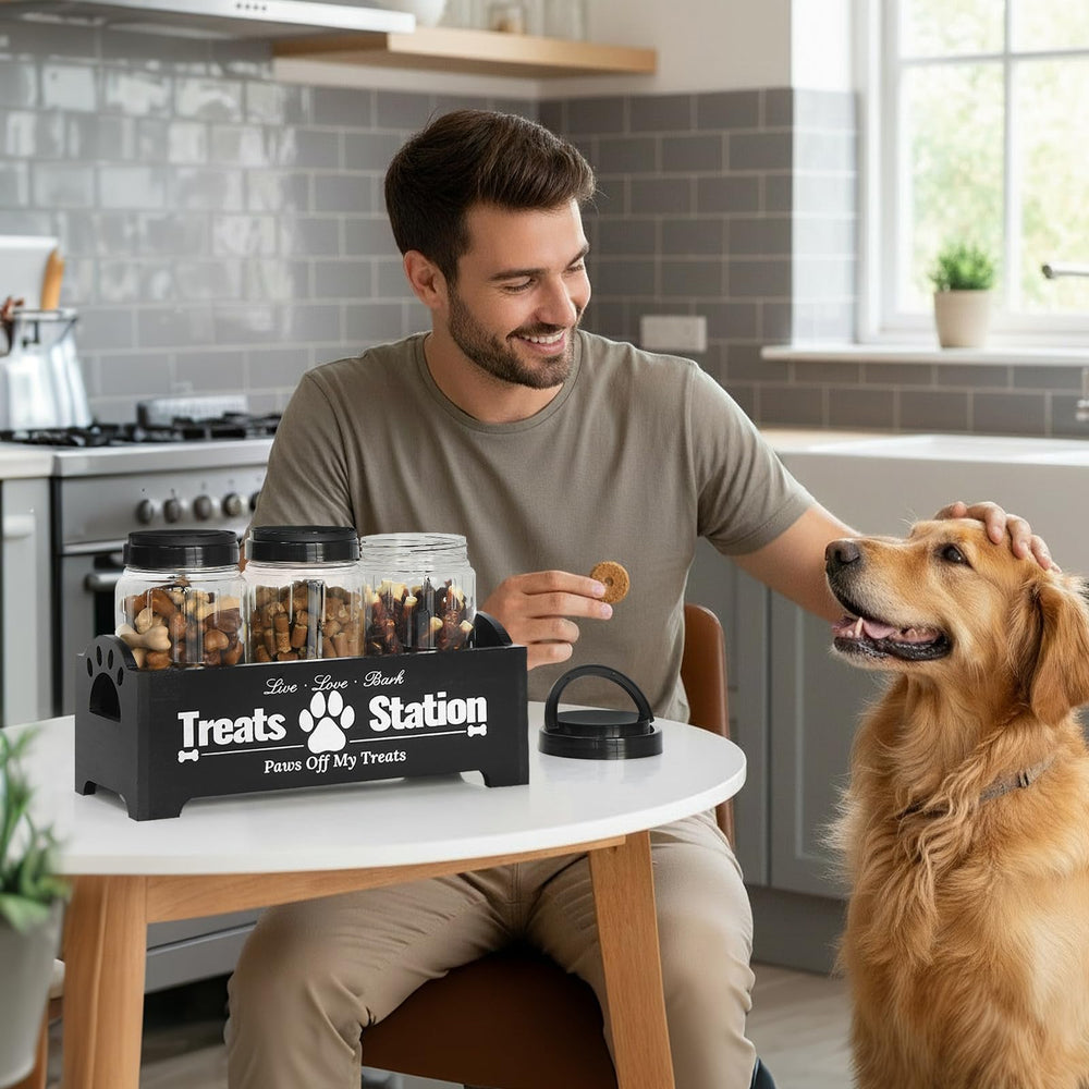 Esbainia: tarros de golosinas para perro con tapa segura y frescura.
