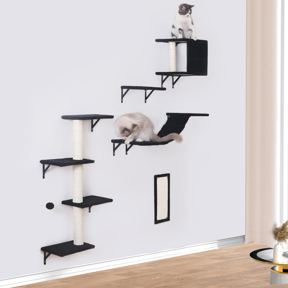 Esotte conjunto negro moderno para decorar y entretener gatos.