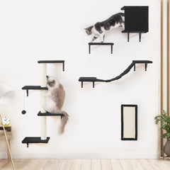 Esotte estanterías de pared para gatos en negro, ideal para juego seguro y descanso vertical.