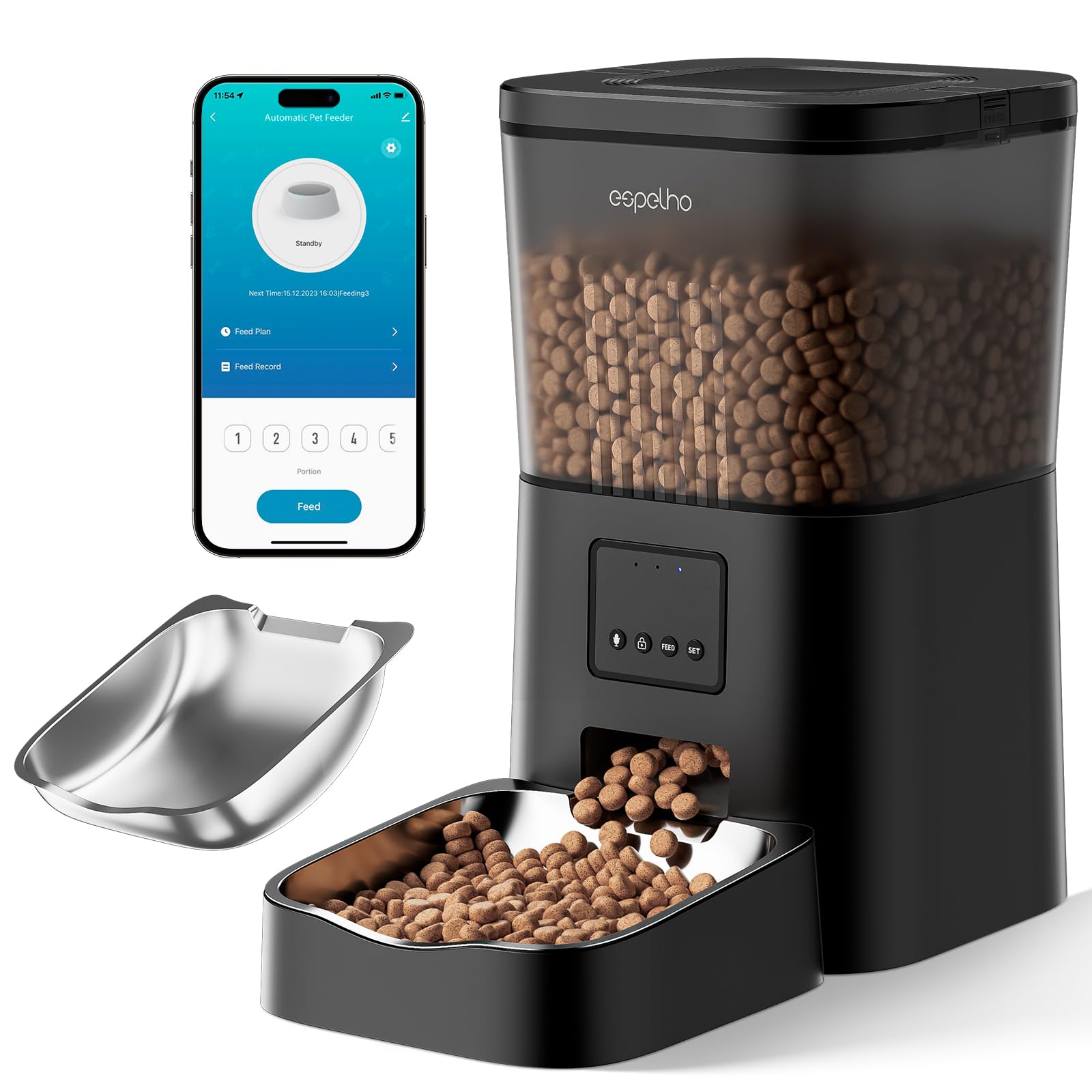 Espelho dispensador de alimentos para gato con desecante mantiene la comida fresca.