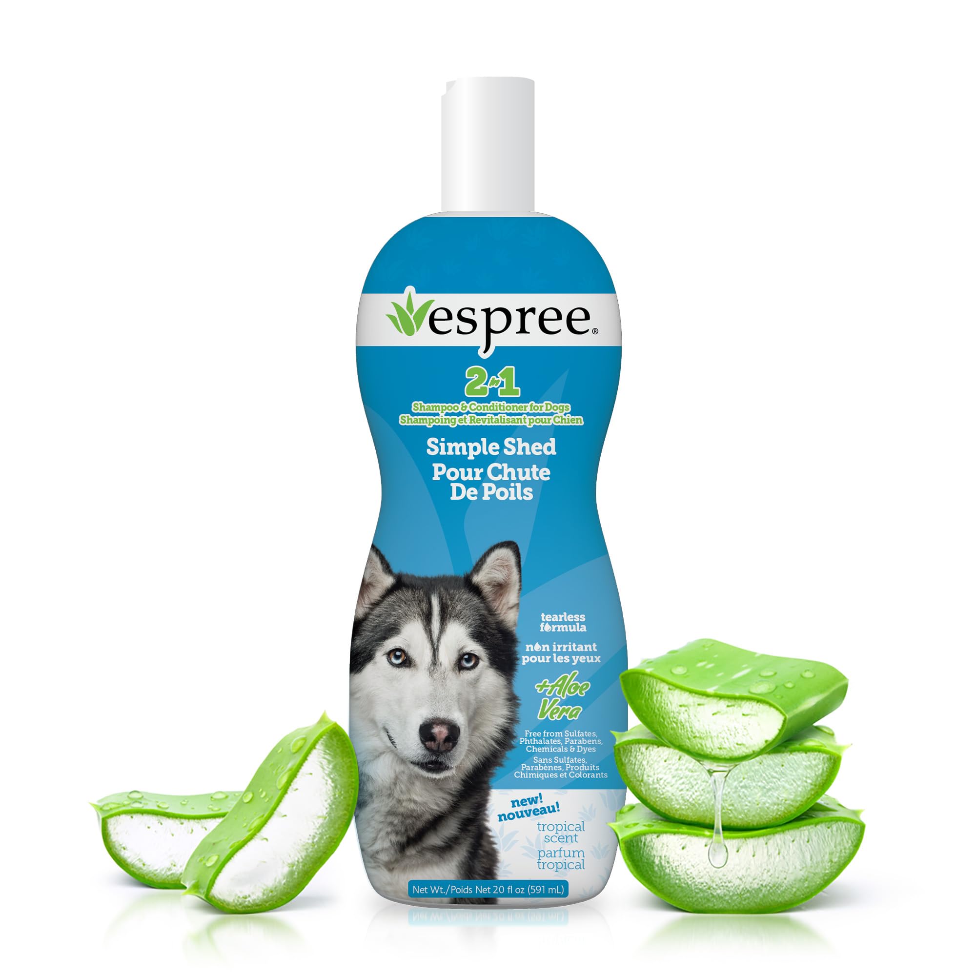 Espree Simple Shed: botella de champú para perros con reducción de muda