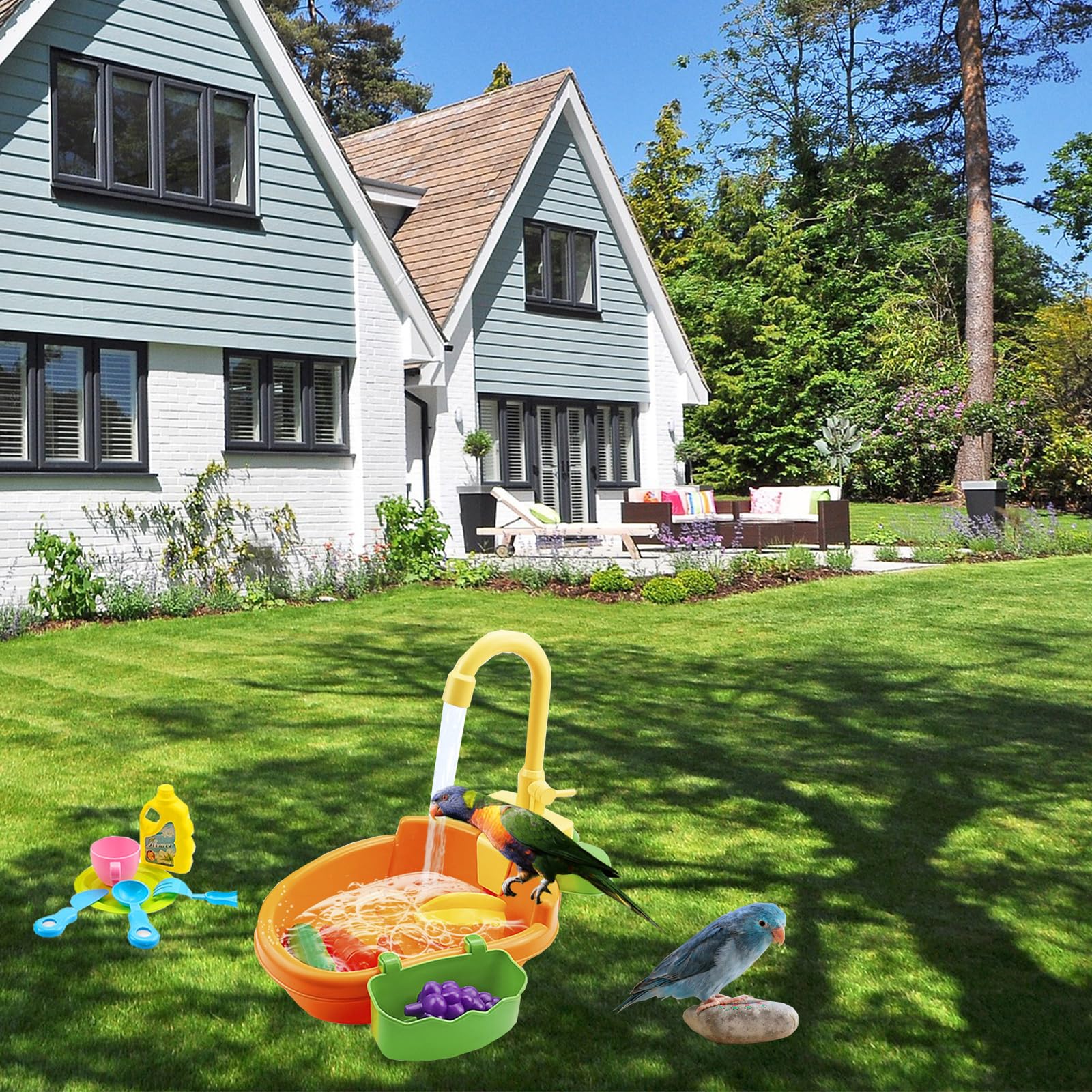 ESSGUO Fuente de baño para aves con flujo circular beneficioso