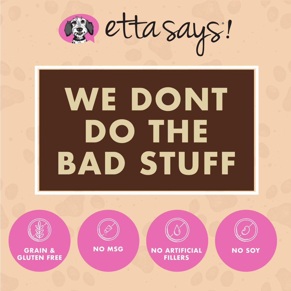 etta says! hecho en Estados Unidos, ingredientes 100% USA provenientes de granjas americanas.