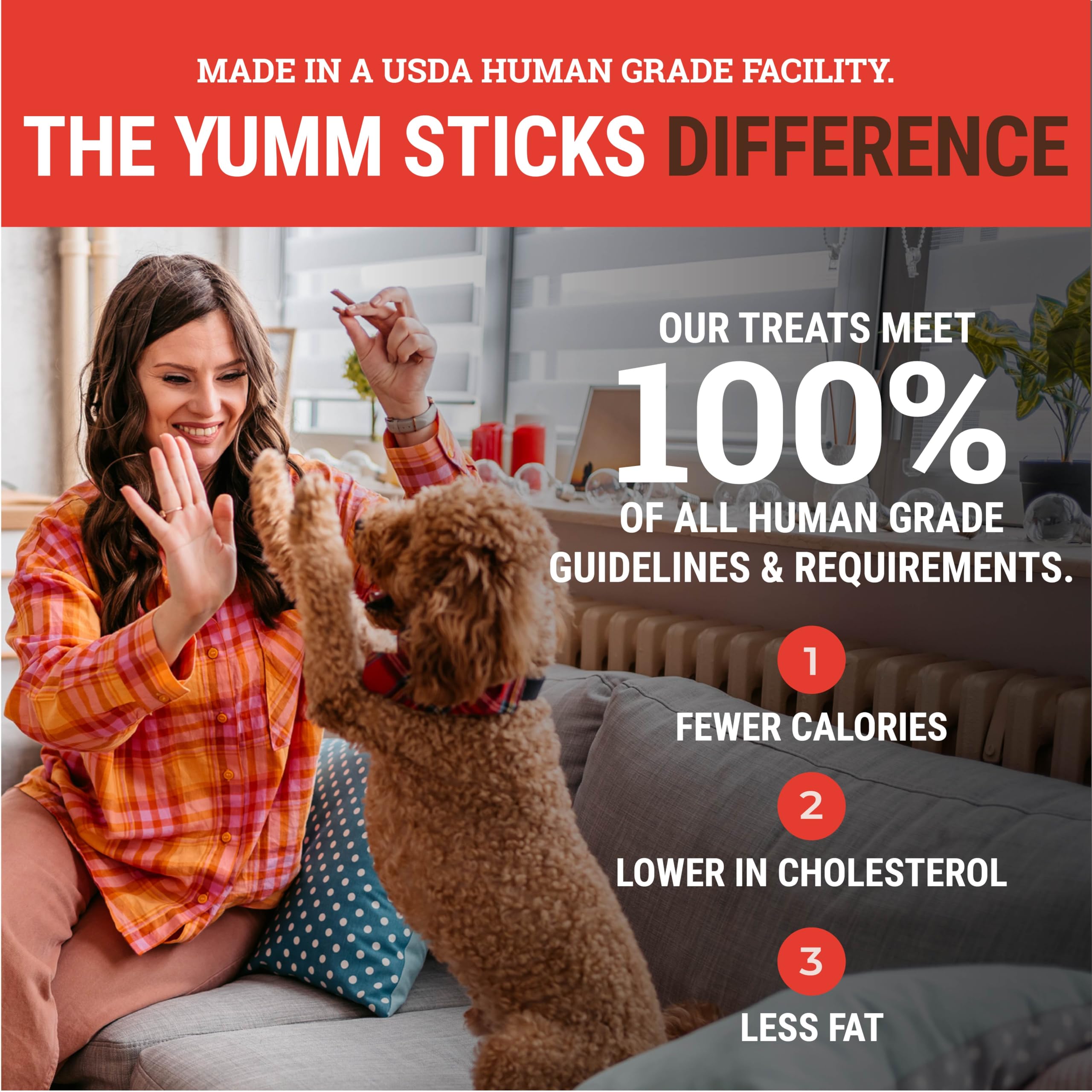 etta says! Yumm Sticks carne de res real para perros felices.
