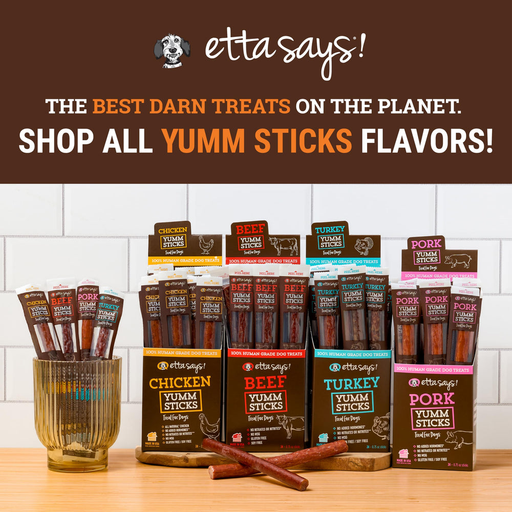 etta says! Yumm Sticks Ingredientes naturales, snack confiable para perros.