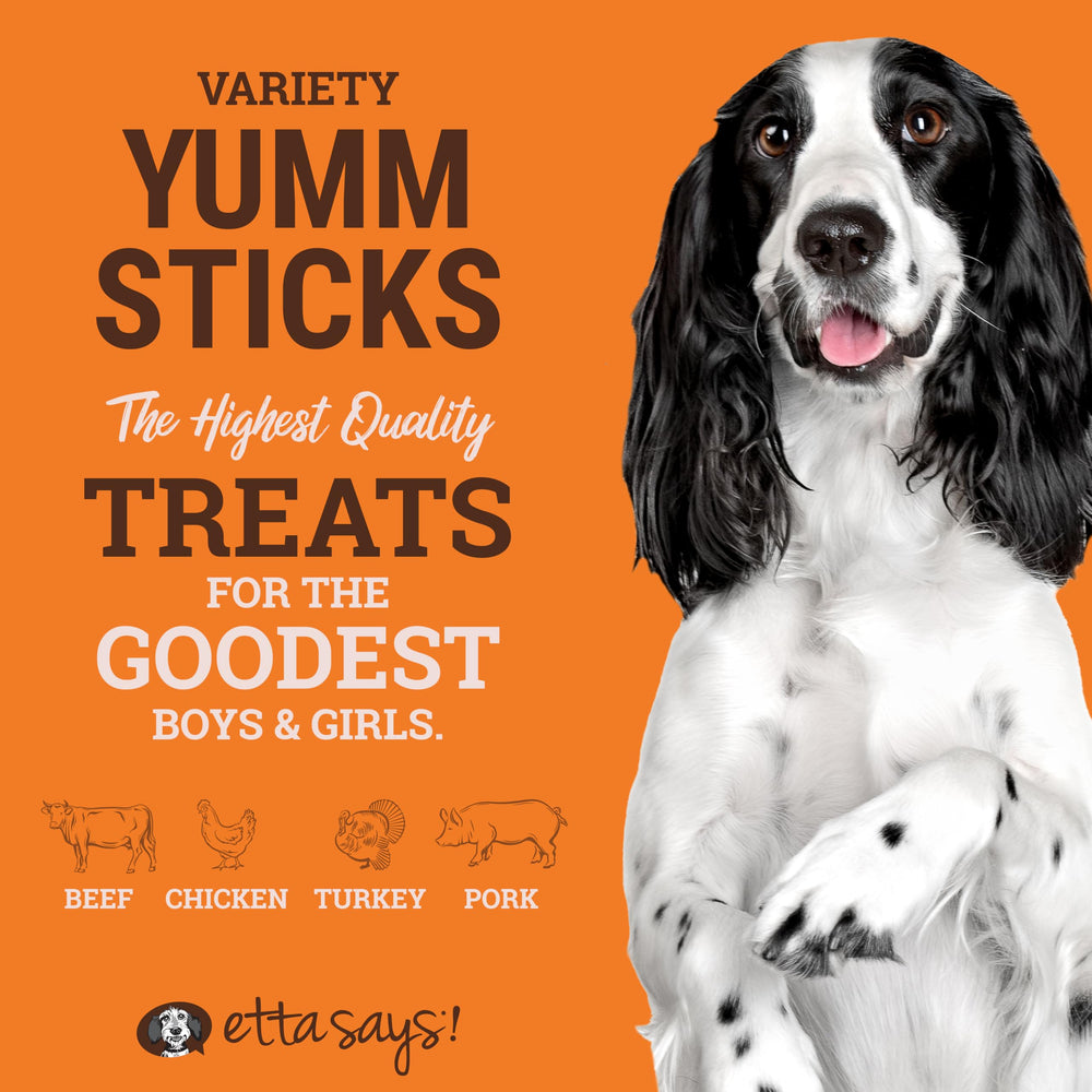 etta says! Yumm Sticks Paquetes individuales, fácil de guardar tras cada mordisco.