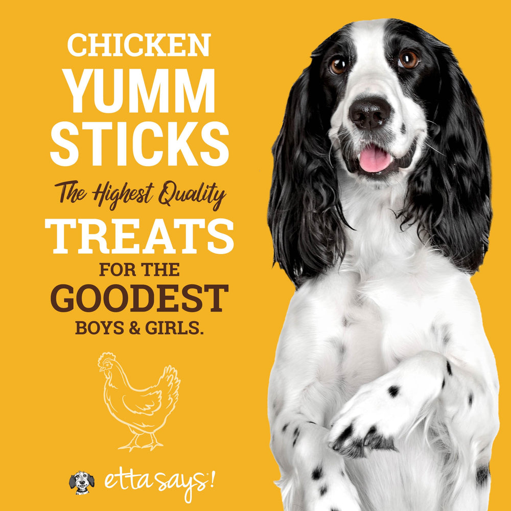 etta says! Yumm Sticks: tiras de pollo, fuente de proteína sabrosa.