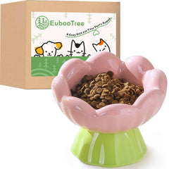 Tazón EubooTree para gato alzado en cerámica, estable y cómodo para comer.