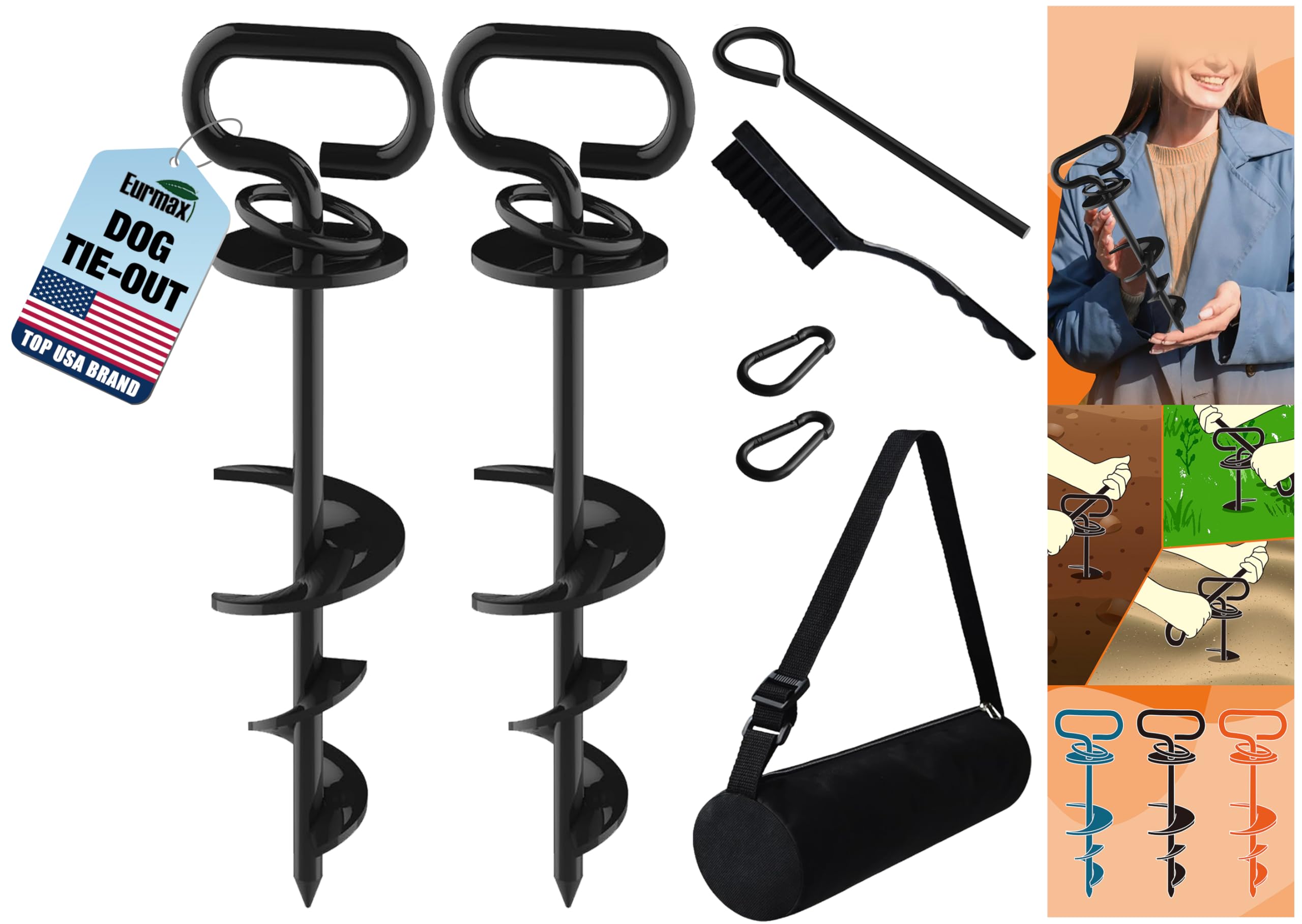 Eurmax ancla-perro-tie-out-tres-cierres: seguridad exterior para perros grandes.