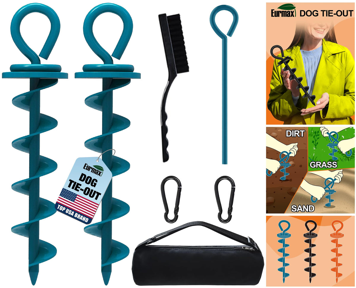 Estaca Eurmax para perros grandes en caja, ideal para exteriores y transporte.