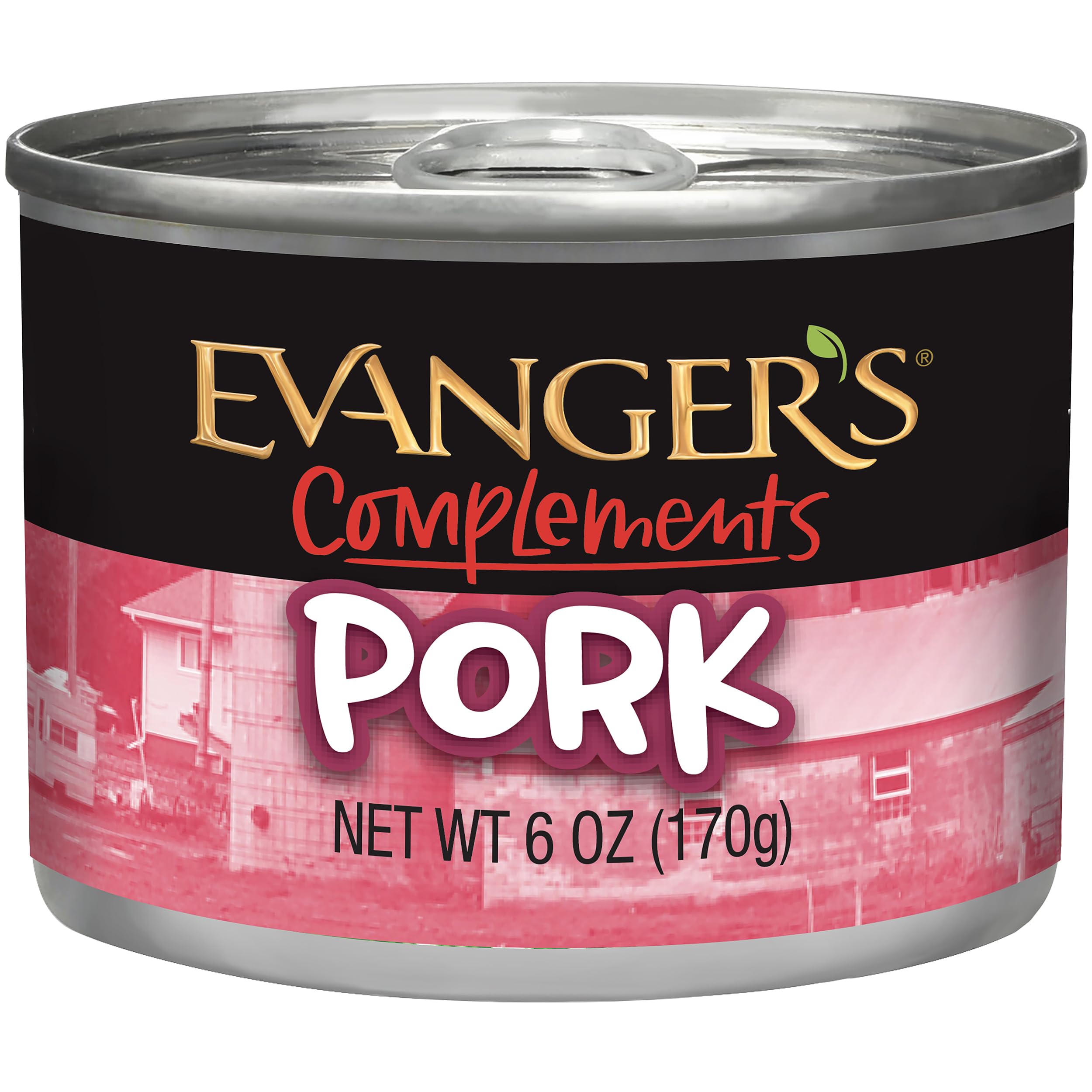 Evanger's Complements cerdo sin granos en lata, apto para dietas sensibles.