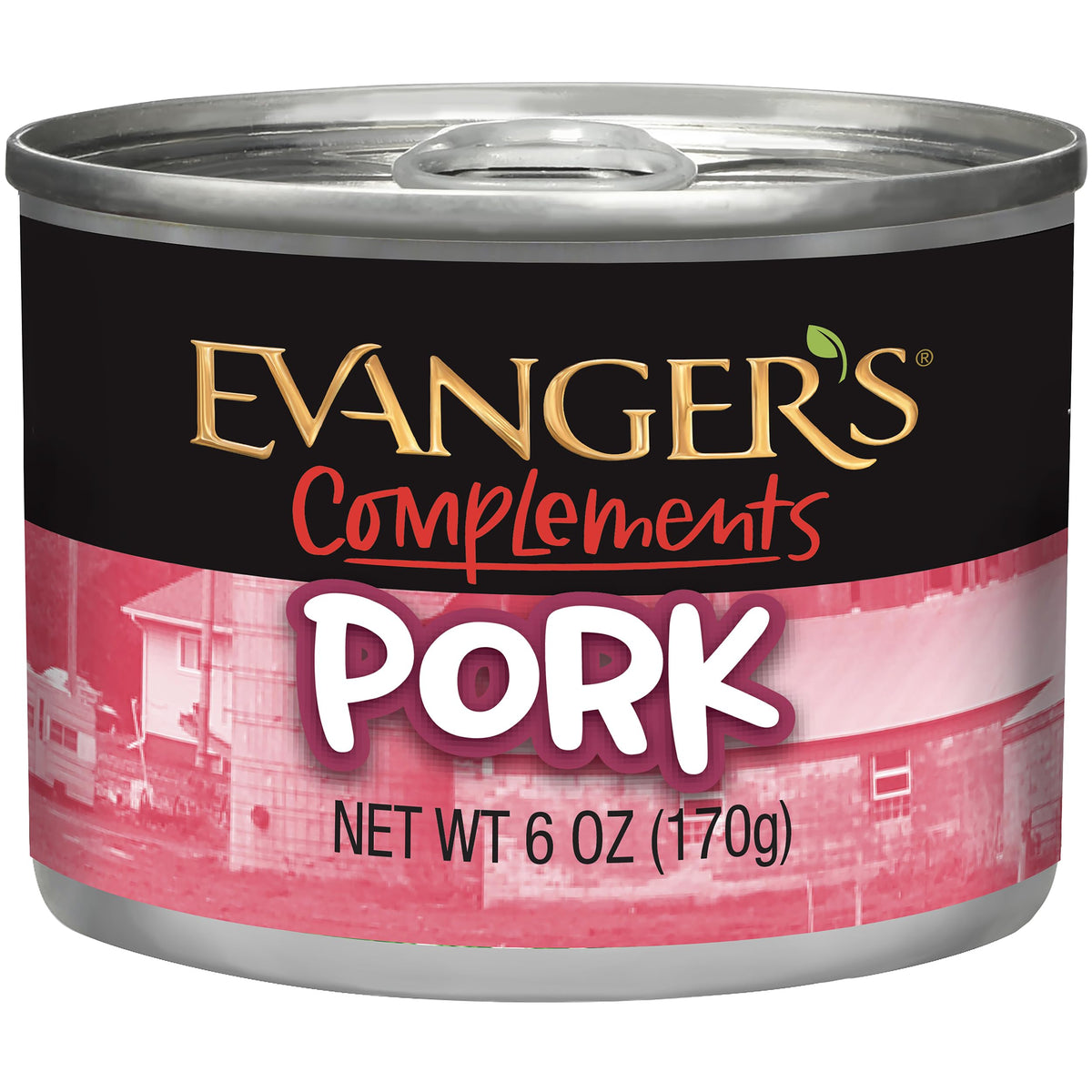 Evanger's Complements cerdo sin granos en lata, apto para dietas sensibles.