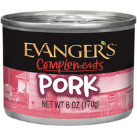 Evanger's Complements cerdo sin granos en lata, apto para dietas sensibles.