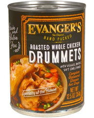 Evanger's drumette de pollo asado en lata para perros, ideal como comida sabrosa y fuente de proteína.