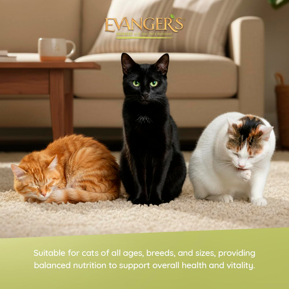 Envase sin BPA de Evanger’s, fácil de reciclar para hogares con varios gatos.