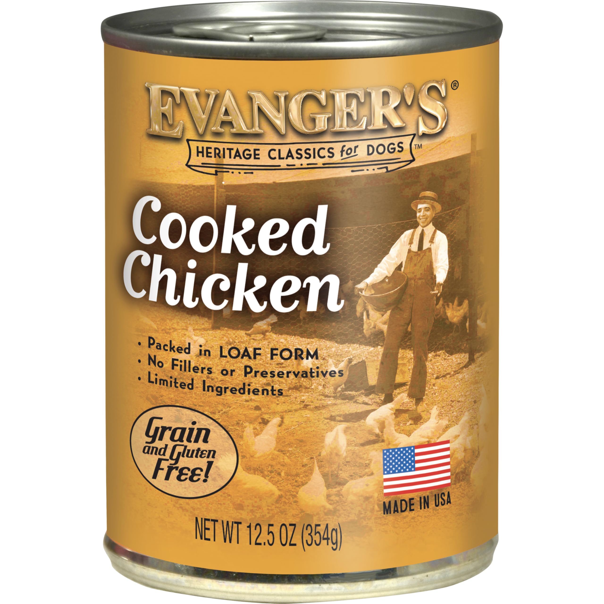 Evanger's Heritage Clasicos pollo cocido en lata, proteína limpia para perros