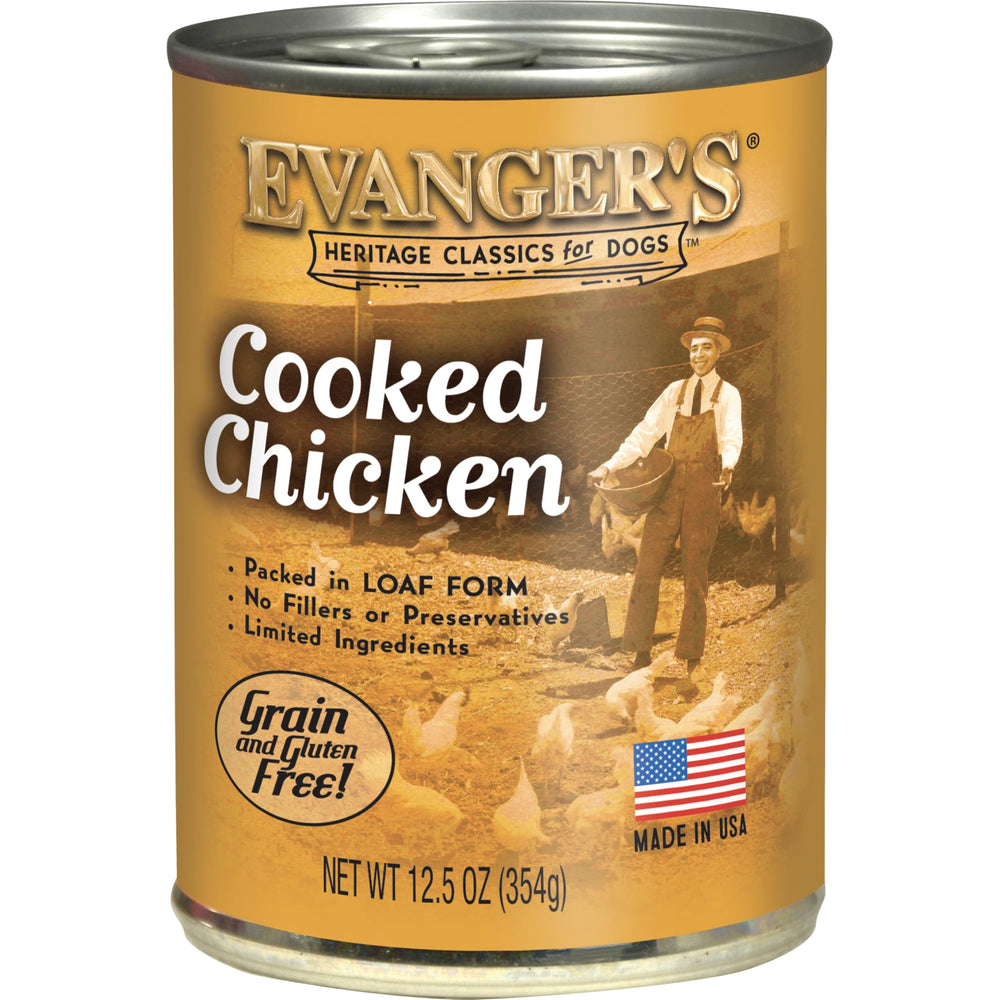 Evanger's Heritage Clasicos pollo cocido en lata, proteína limpia para perros