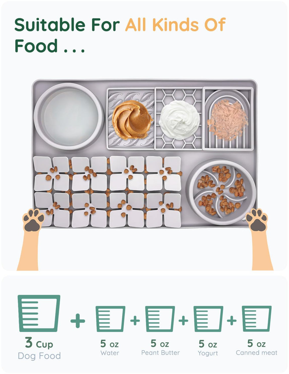 Evenco uso diario para perros y gatos, solución 4-en-1 para comer y jugar.