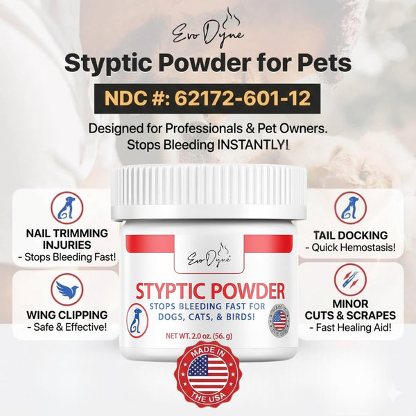 Polvo hemostático Evo Dyne para gatos aplica con seguridad durante el aseo