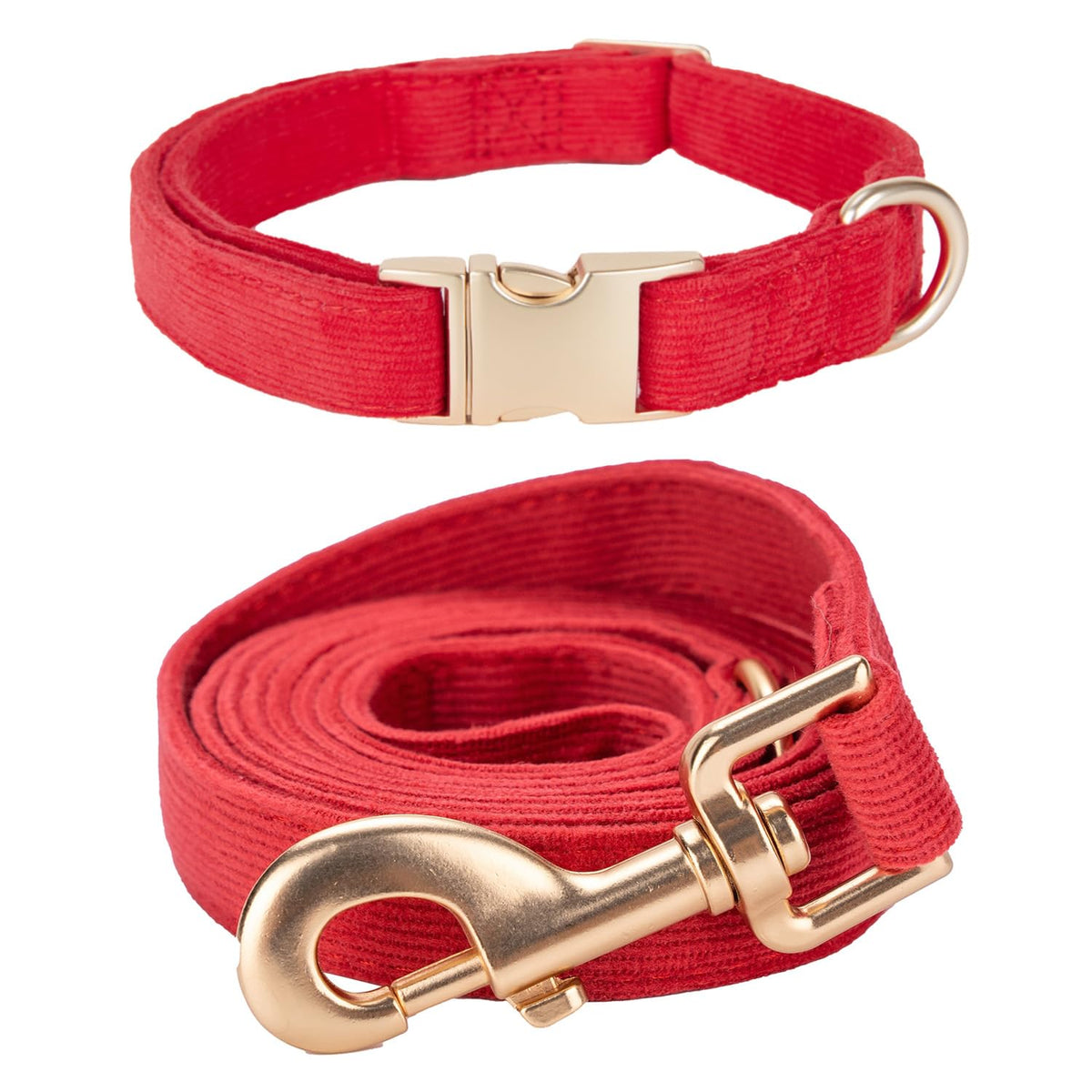 Collar y correa de pana Ewinoom en rojo, suave y duradero para paseos diarios y entrenamiento