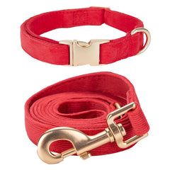 Collar y correa de pana Ewinoom en rojo, suave y duradero para paseos diarios y entrenamiento