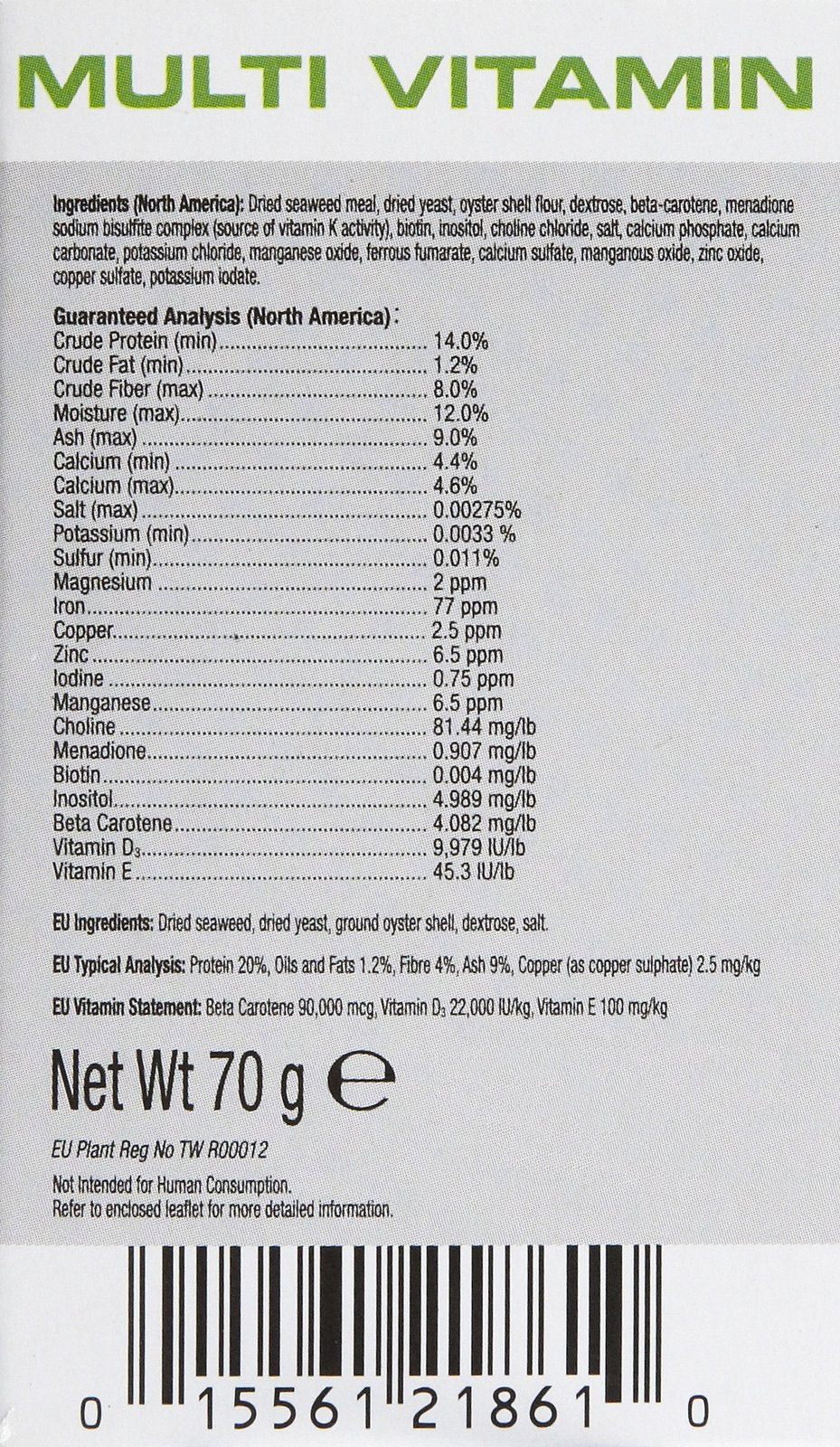 Exo Terra Multivitamínico envase de 70 g, fácil de dosificar en cada comida.