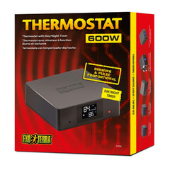 Exo Terra Thermostat con indicadores LED rojos señala calefacción activa, útil para control diario