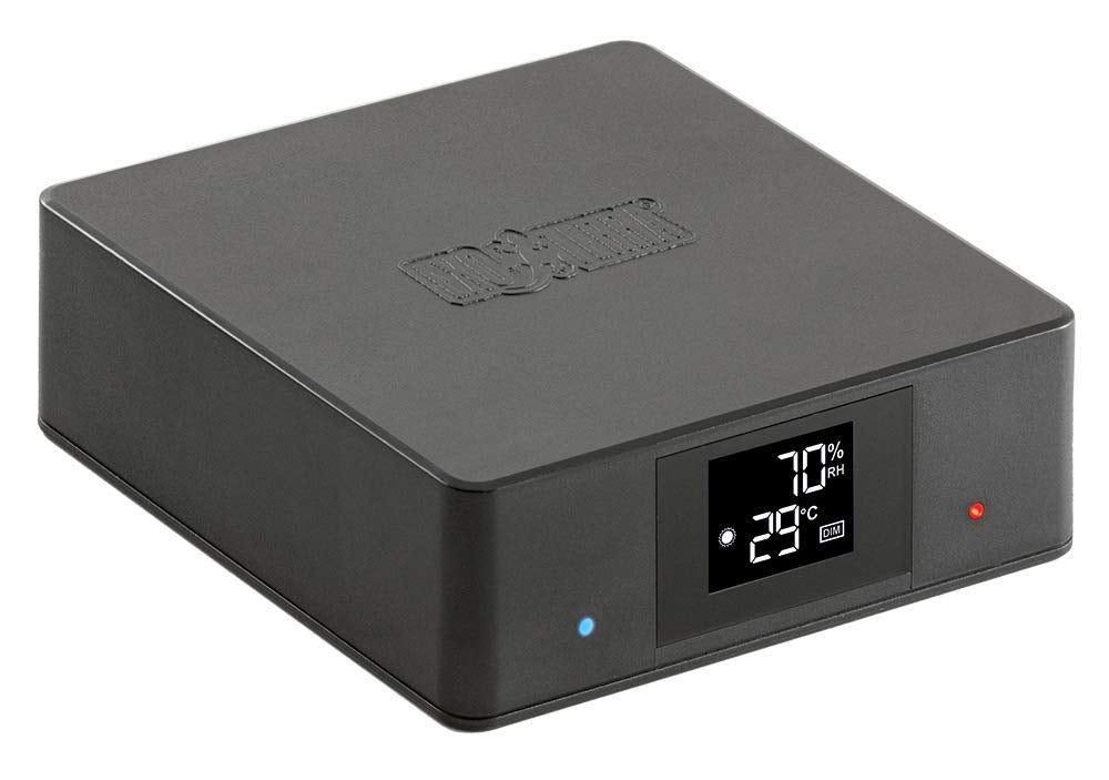 Exo Terra Thermostat con pantalla azul muestra lecturas reales para ajustar temperaturas día y noche