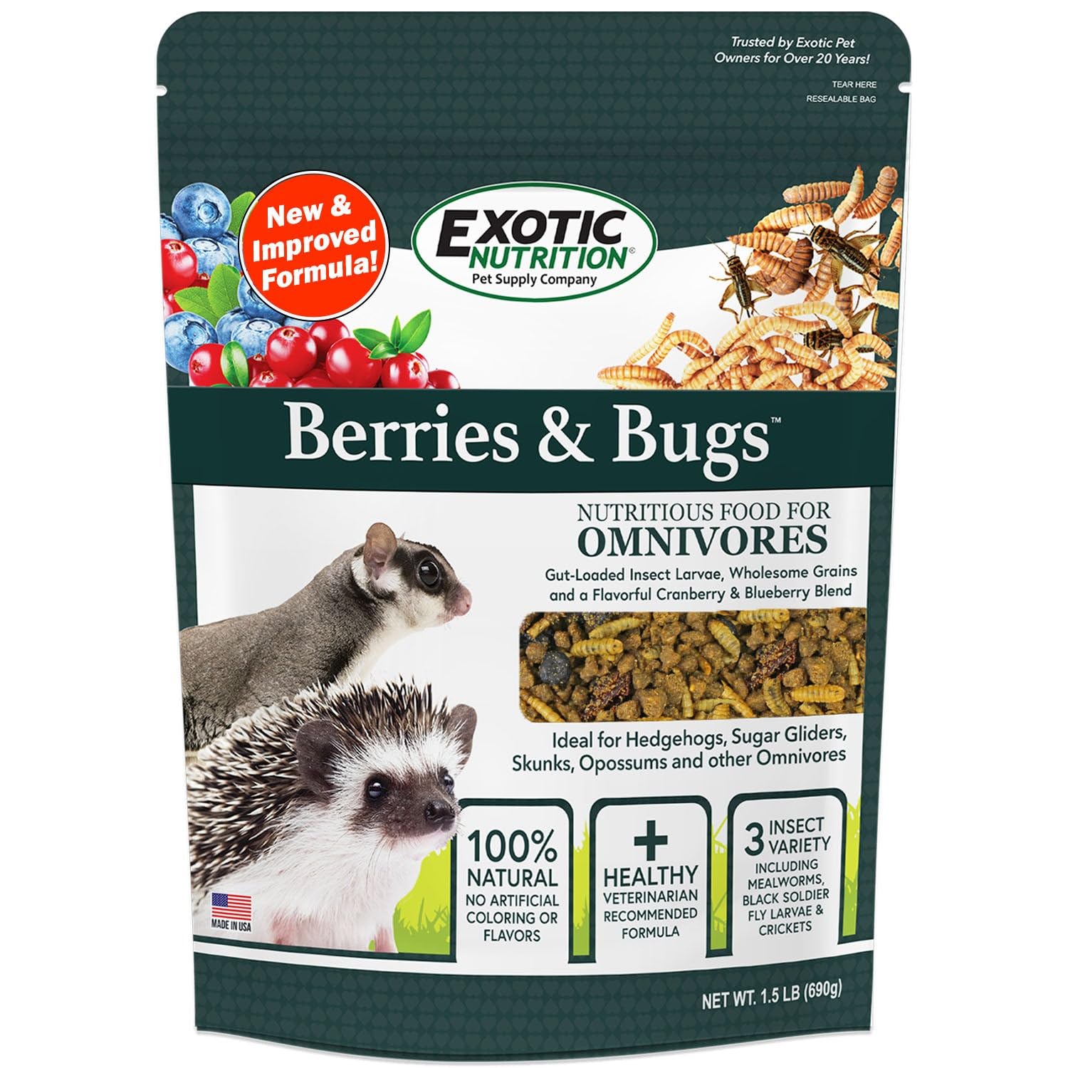Exotic Nutrition Berries & Bugs: bolsa cerrada para conservar frescura y nutrientes.