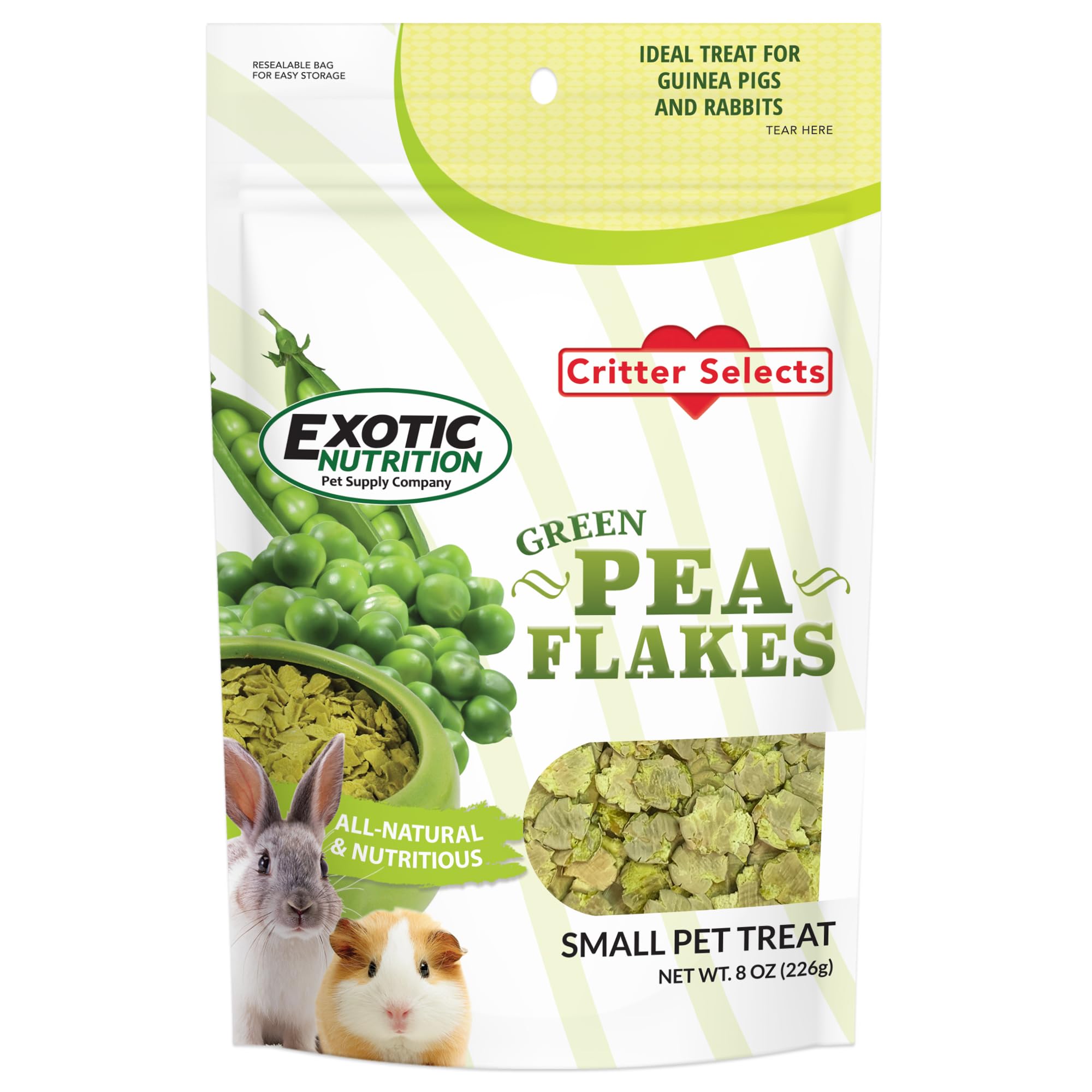 Exotic Nutrition copos de guisante verde 8oz, premio saludable para mascotas pequeñas.