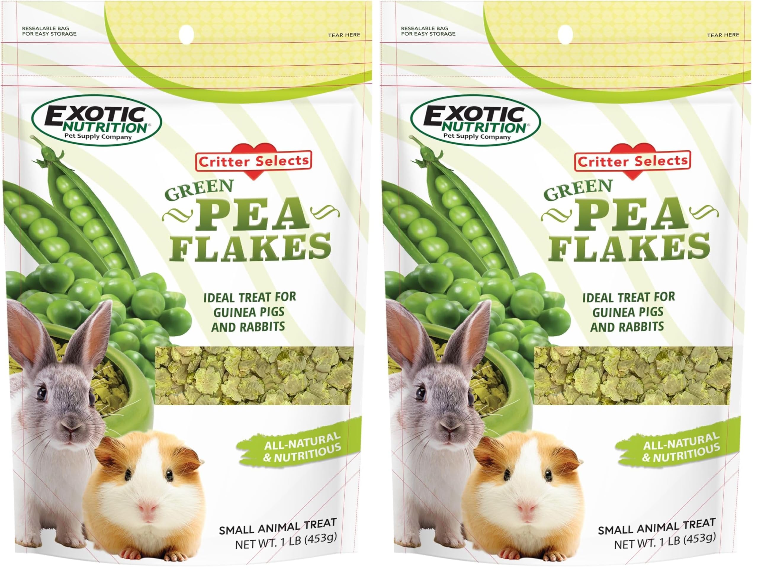 Exotic Nutrition copos de guisante verde: paquetes dobles, snack saludable para mascotas pequeñas.