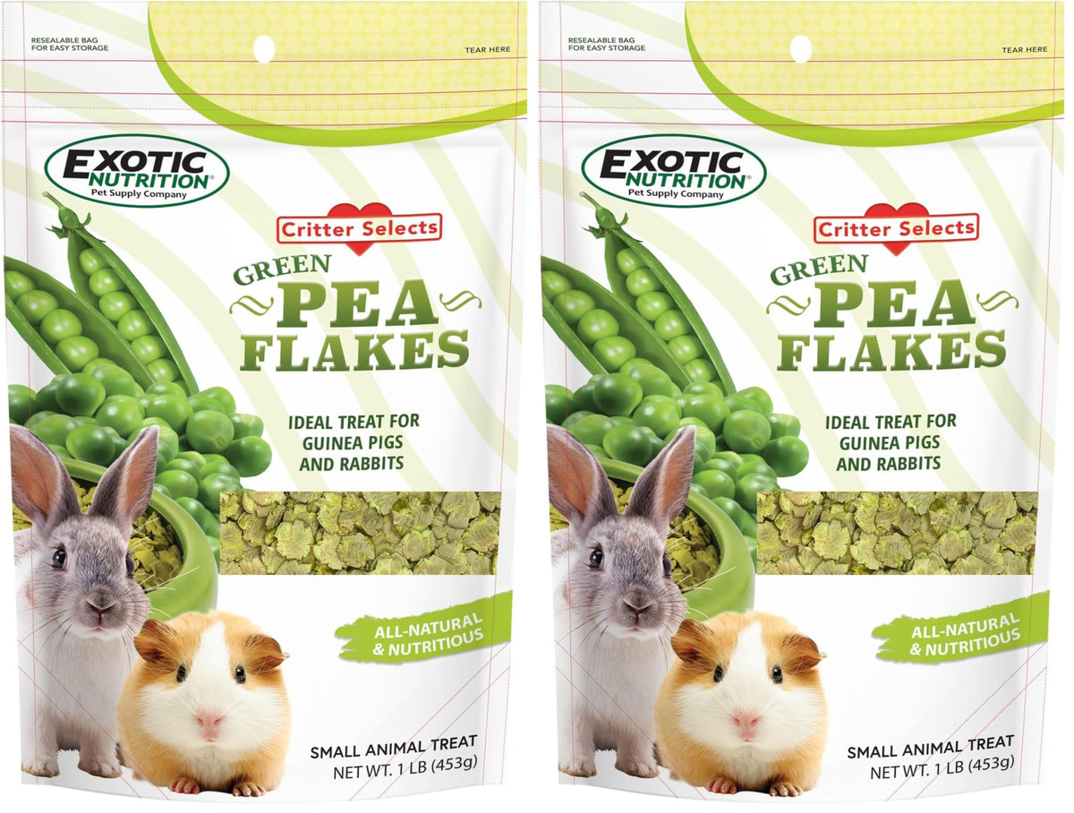 Exotic Nutrition copos de guisante verde: paquetes dobles, snack saludable para mascotas pequeñas.