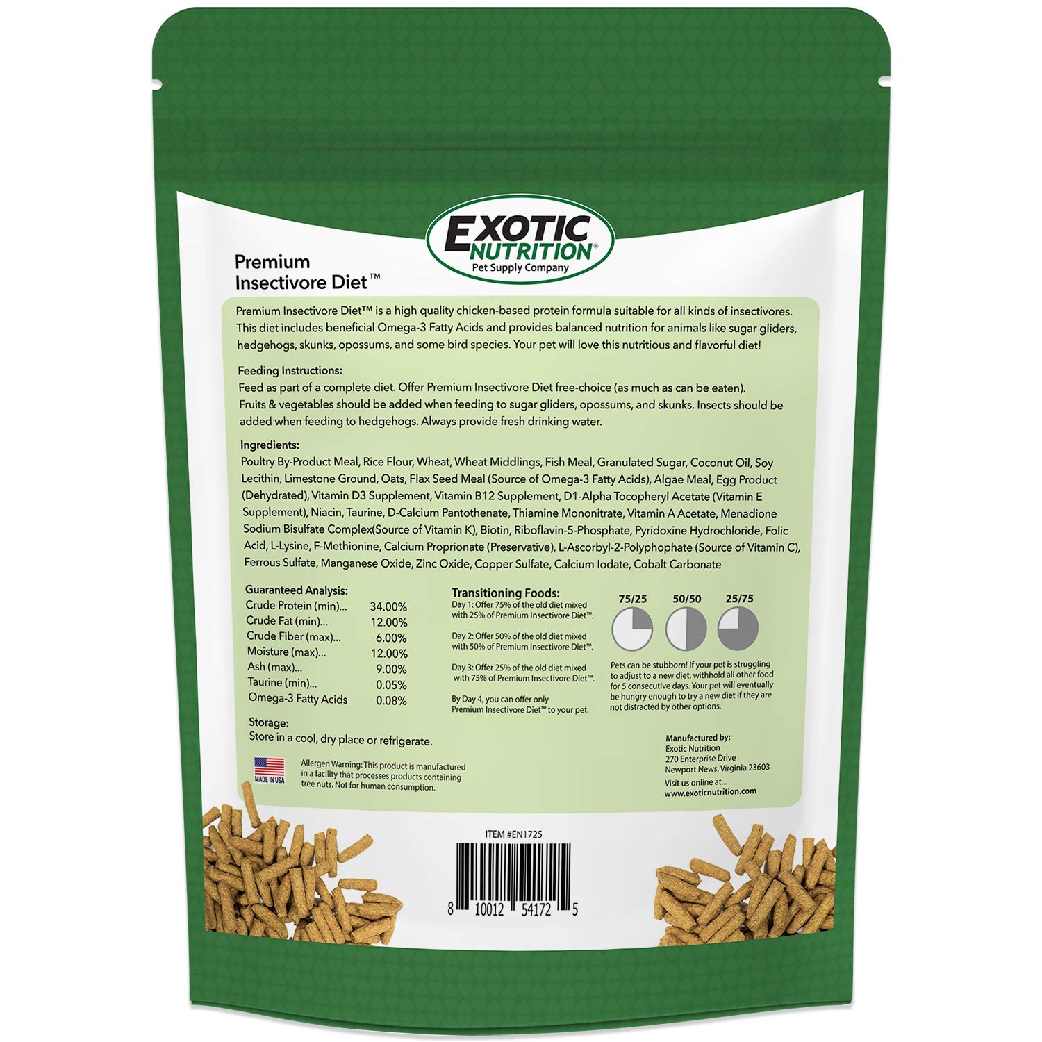 Exotic Nutrition Dieta Premium: proteína de pollo para insectívoros, útil en la dieta diaria.