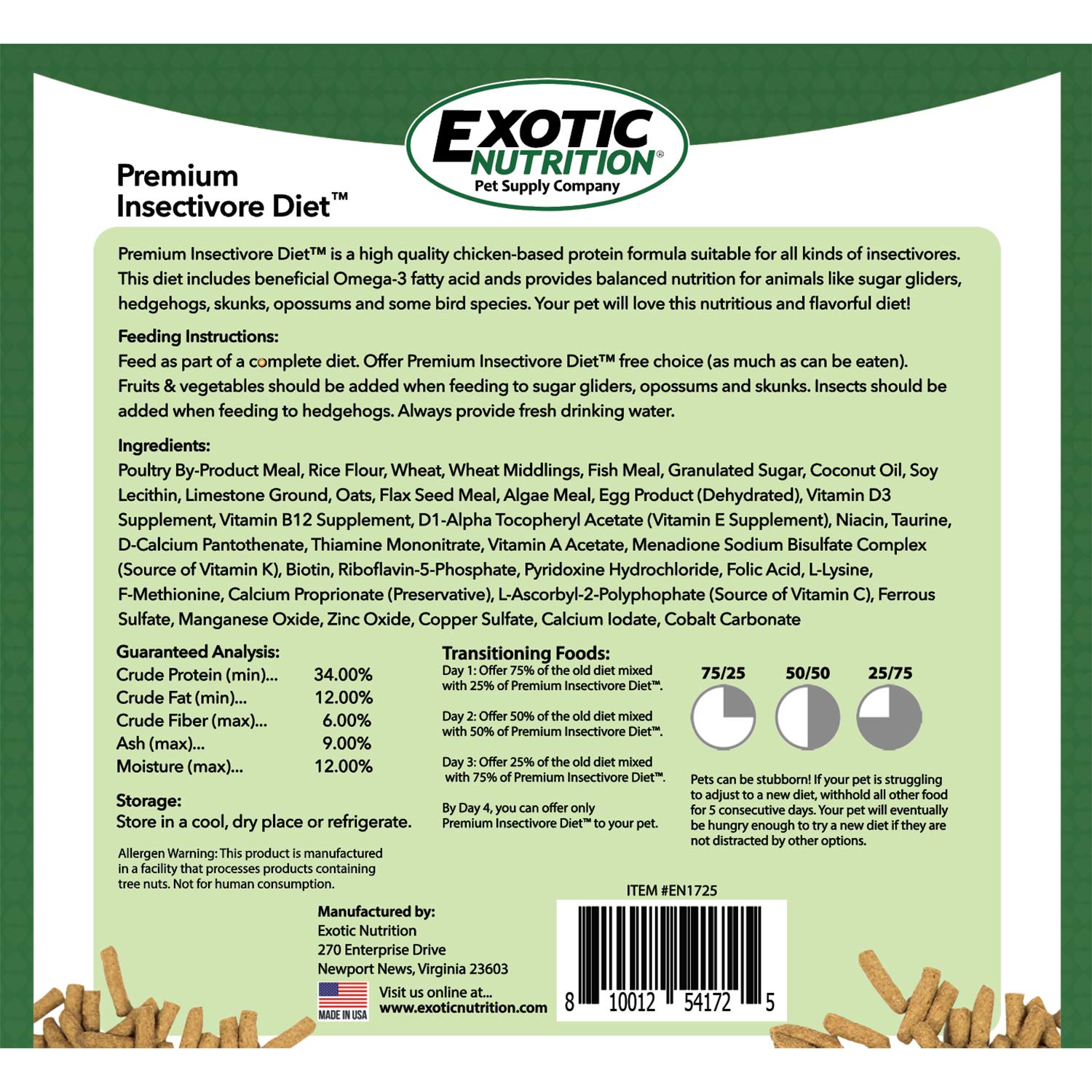 Exotic Nutrition Premium Insectivoros sin colorantes ni conservantes para una dieta natural.