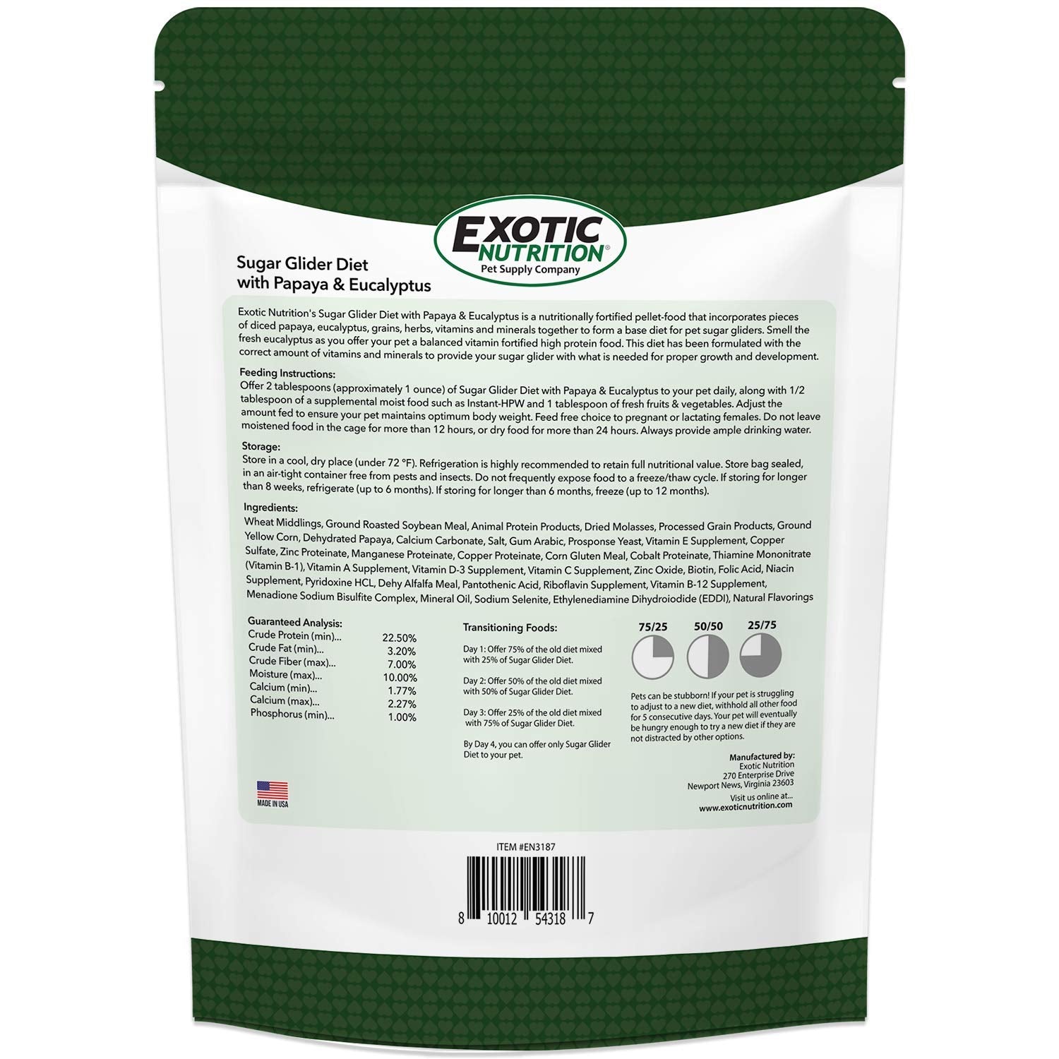 Dieta Exotic Nutrition Sugar Glider con papaya en trozos para sabor
