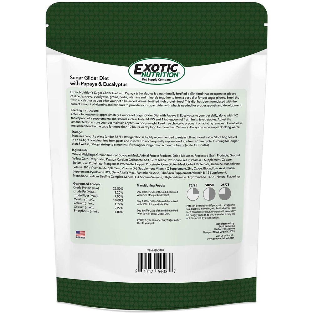 Dieta Exotic Nutrition Sugar Glider con papaya en trozos para sabor