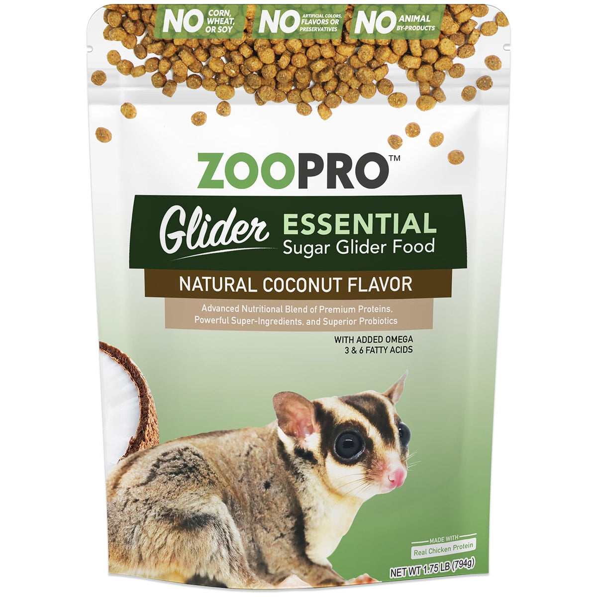 Exotic Nutrition Glider Essential, empaque coco sabor, dieta balanceada para mascotas