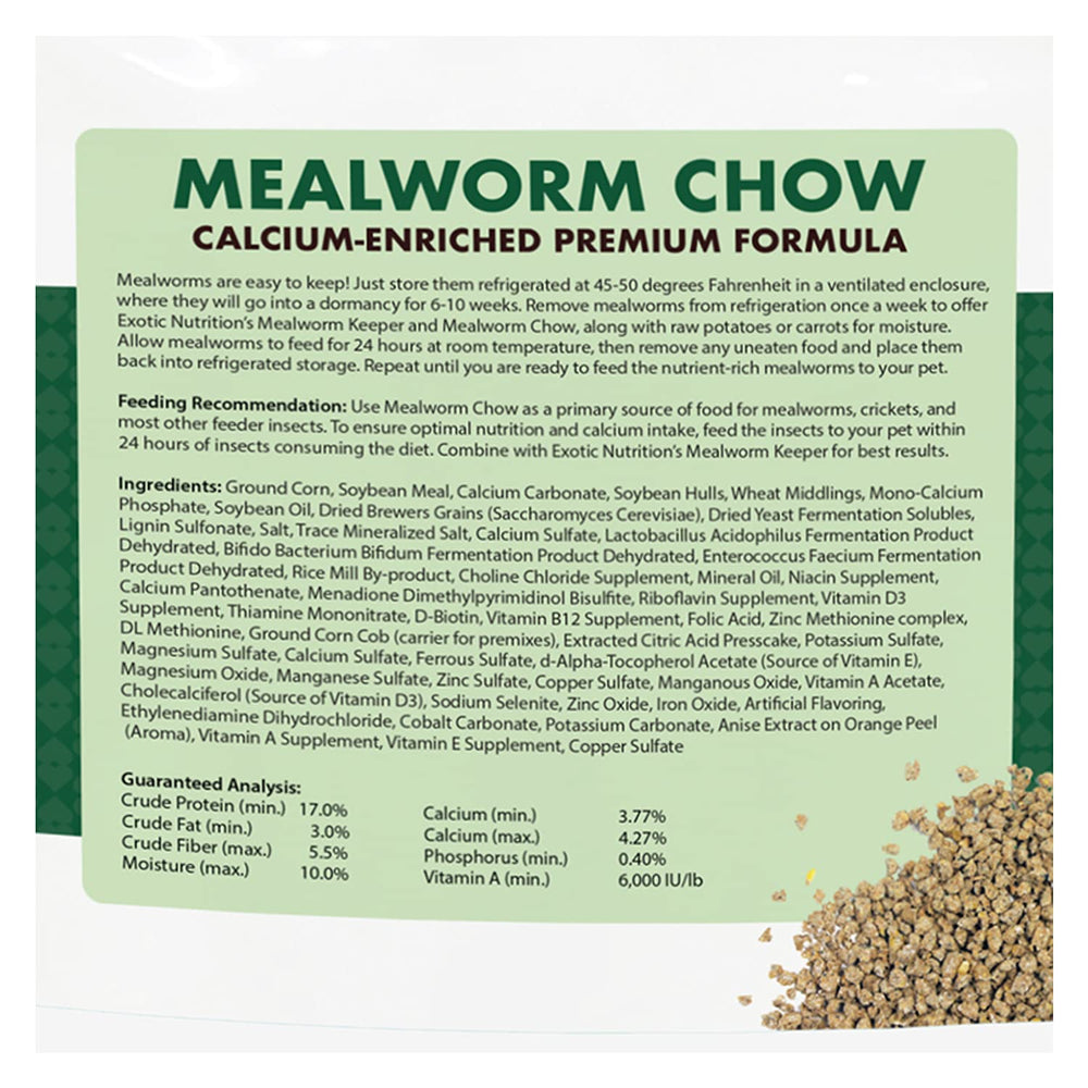 Exotic Nutrition Mealworm Chow: preparación para alimentar gusanos y crías de insectos.