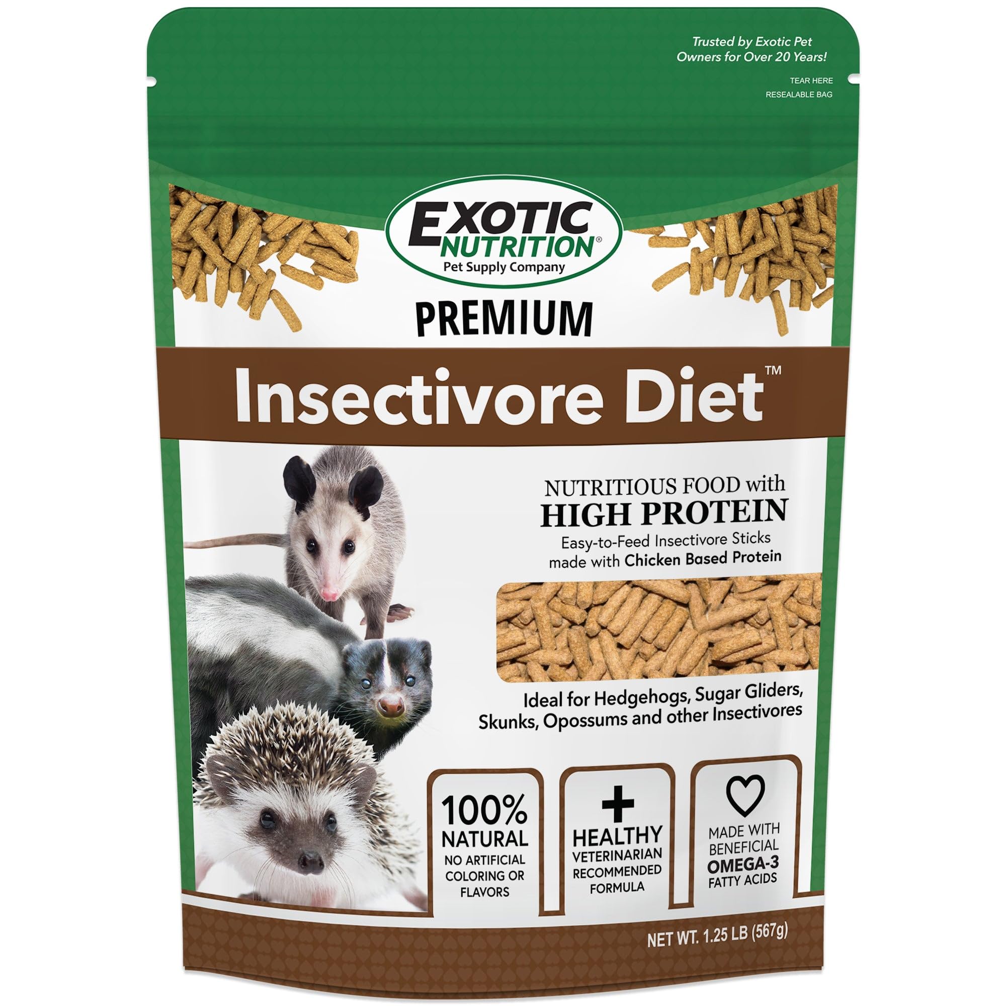 Exotic Nutrition Premium Dieta: palitos listos para insectívoros, fáciles de alimentar.