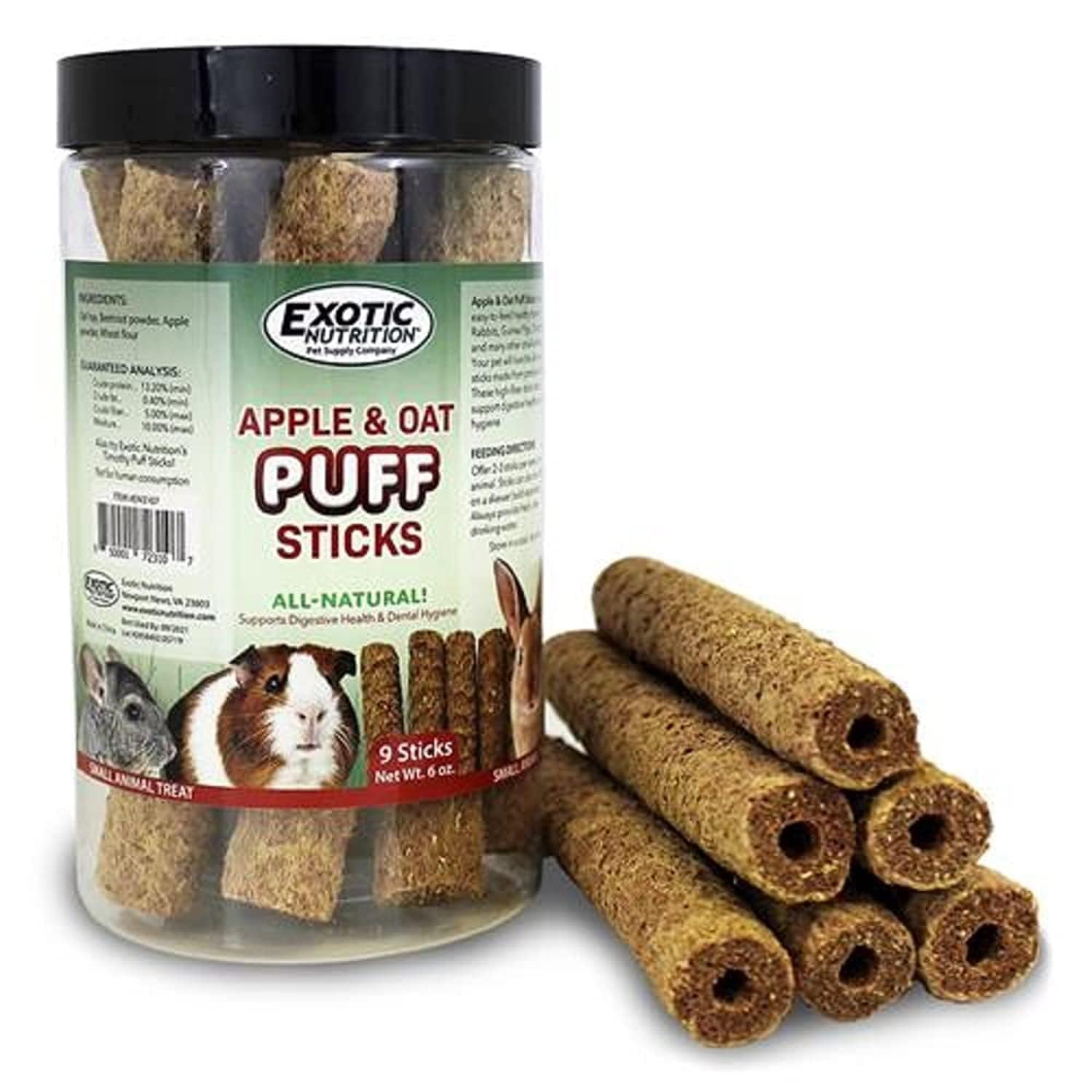 Exotic Nutrition palitos manzana avena, snack natural con fibra para conejos y roedores