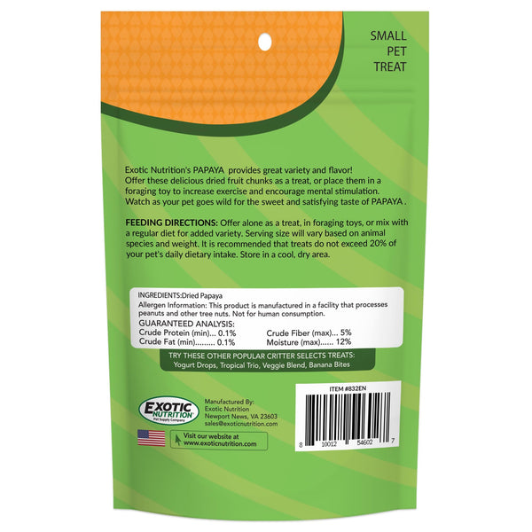 Golosina Exotic Nutrition Papaya Treat, variedad para dietas de roedores y aves.