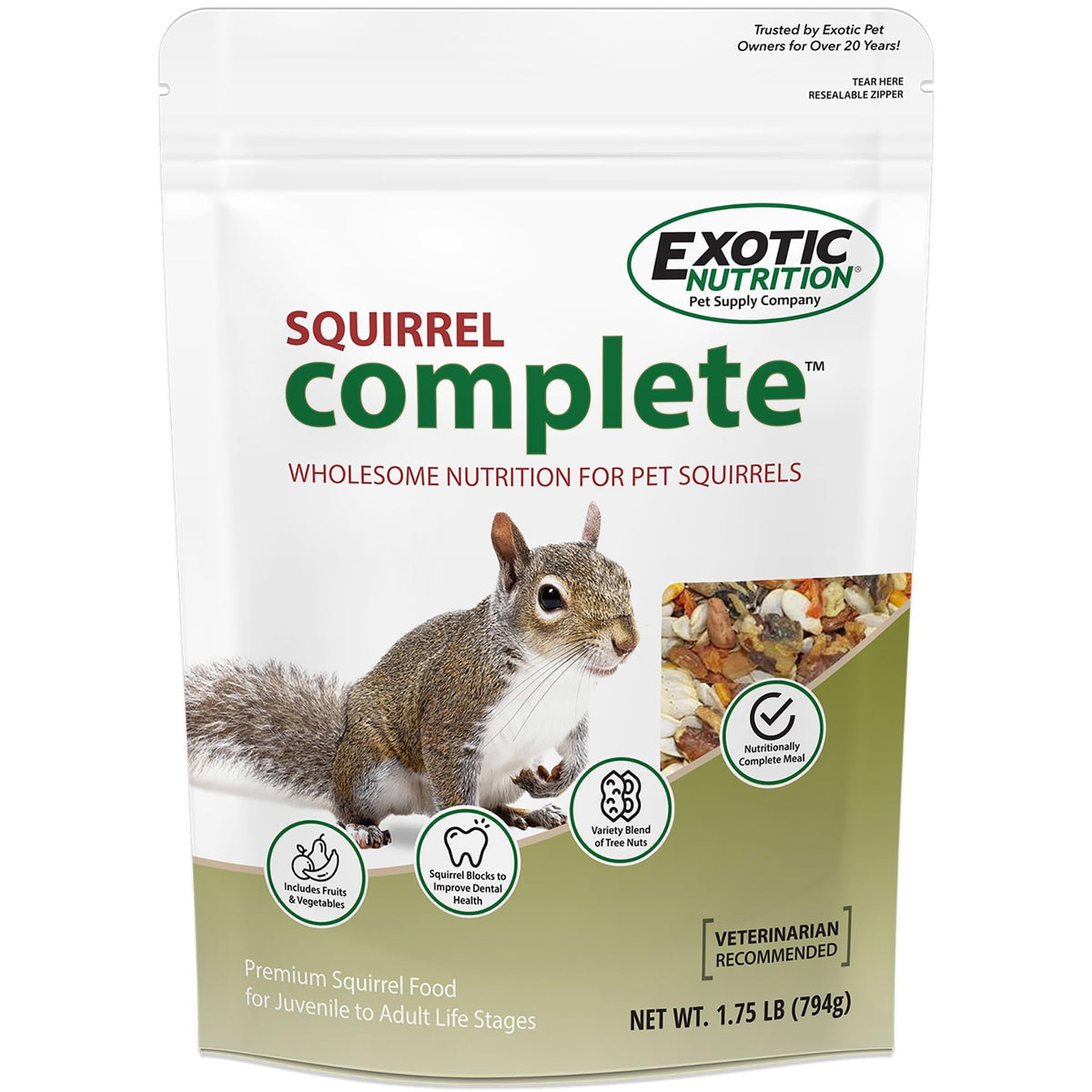 Exotic Nutrition Squirrel Complete, bolsa lista para alimentar ardillas