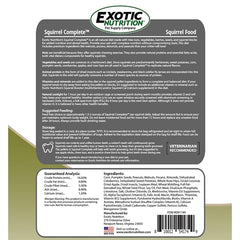 Presentación de Exotic Nutrition Squirrel Complete en envase compacto