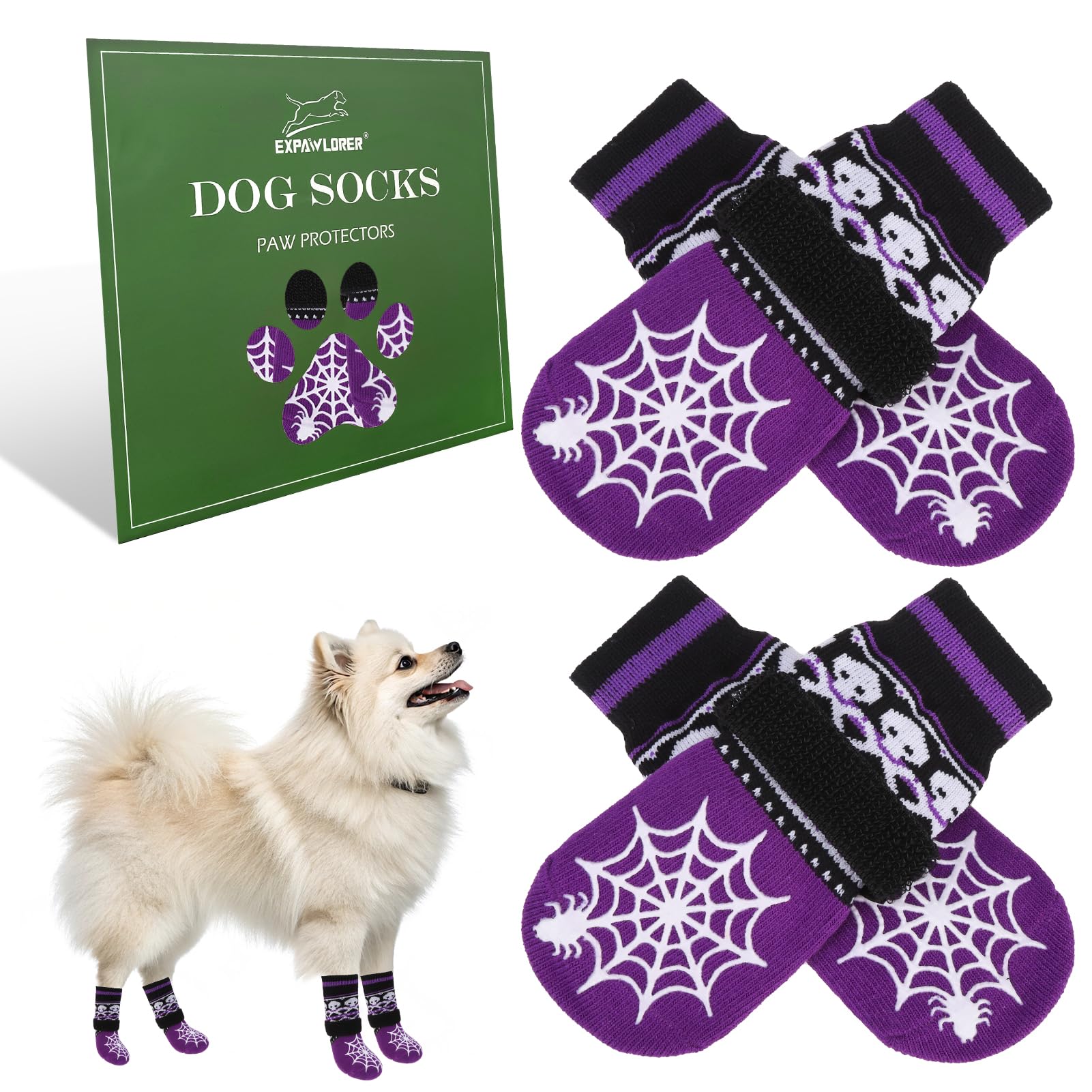 EXPAWLORER calcetines para perros con agarre doble en araña para suelos lisos