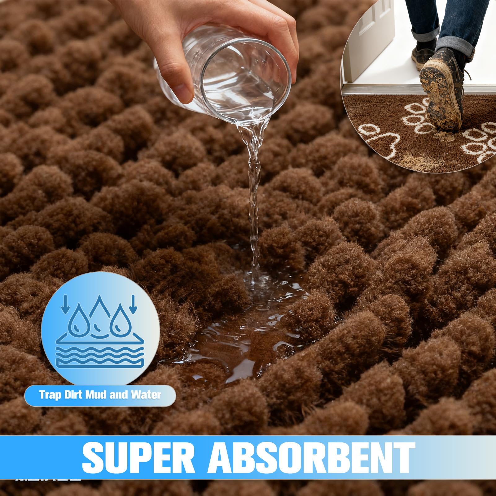 Alfombra EXPAWLORER con base antideslizante para mayor seguridad en el umbral.