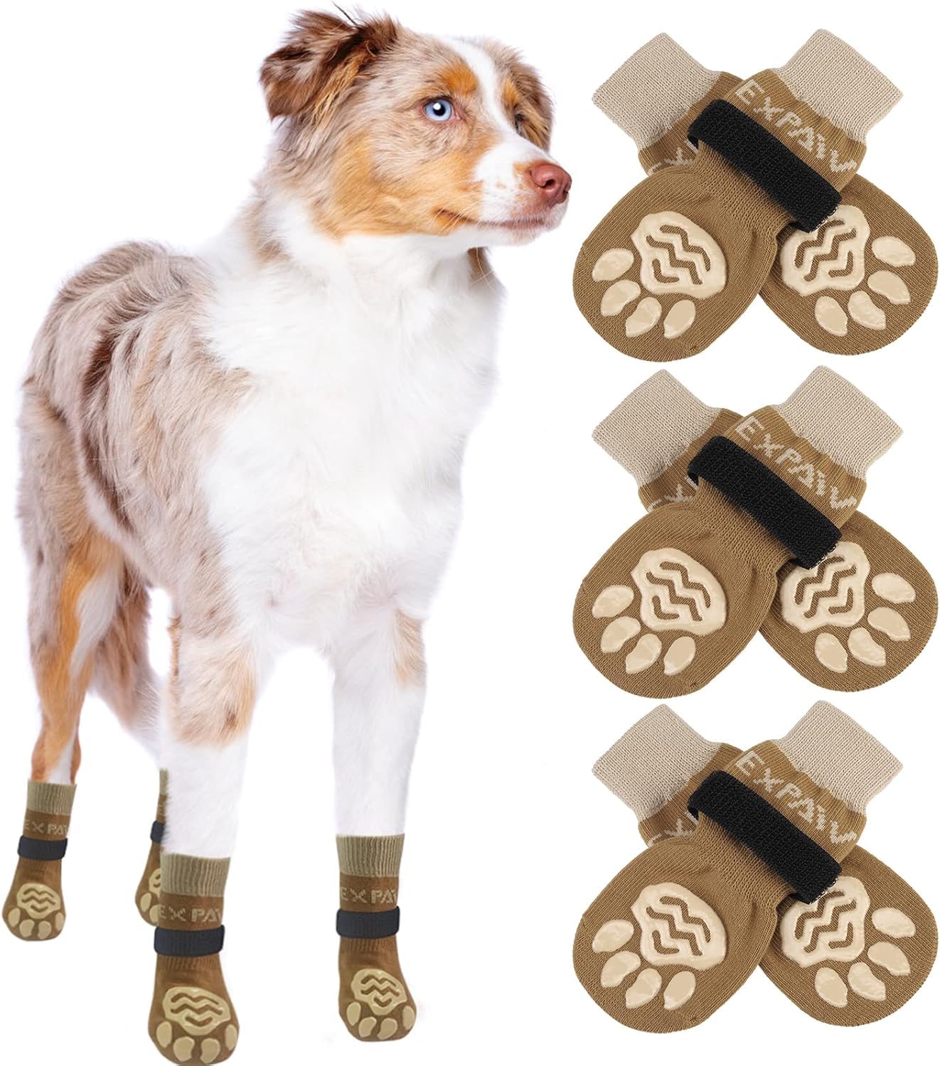 EXPAWLORER botas antideslizantes para perros, 6 piezas, mejor tracción en suelos lisos.