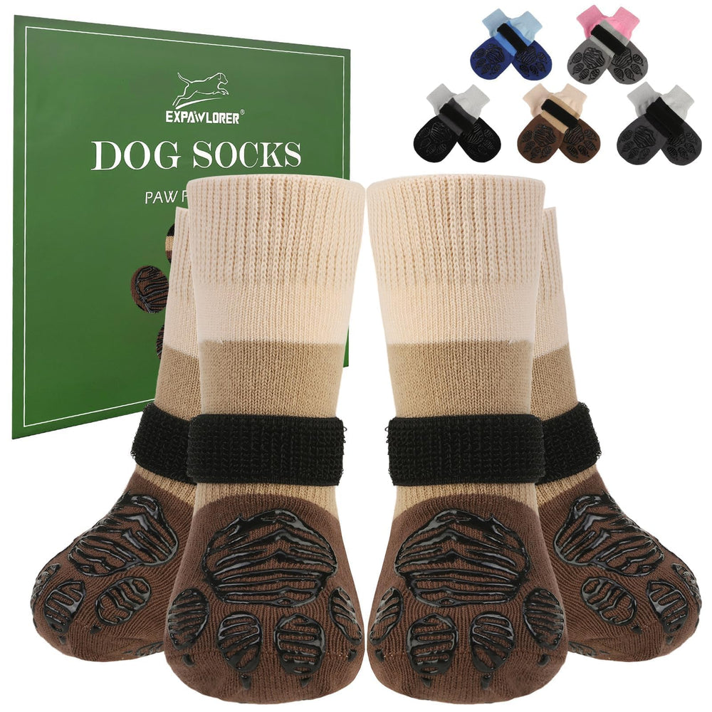 Calcetines antideslizantes EXPAWLORER para patas de perro ofrecen tracción segura.
