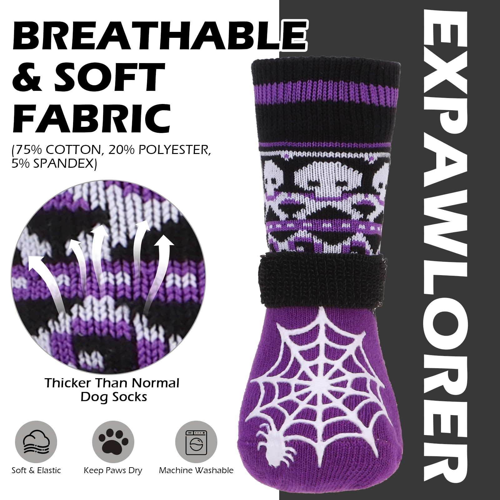 EXPAWLORER calcetines con diseño araña, agarre doble para superficies lisas